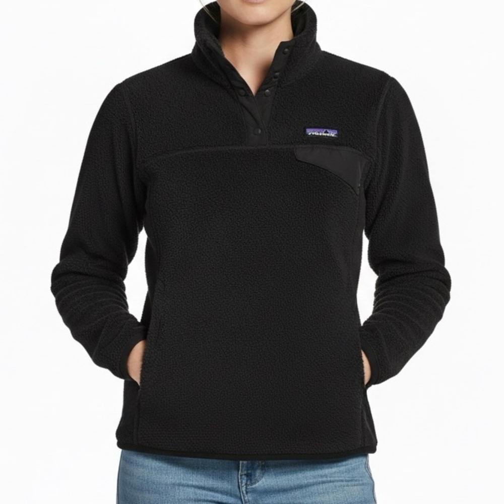 Patagonia Re-tool Snap Fleece Pullover with Pockets in Black S